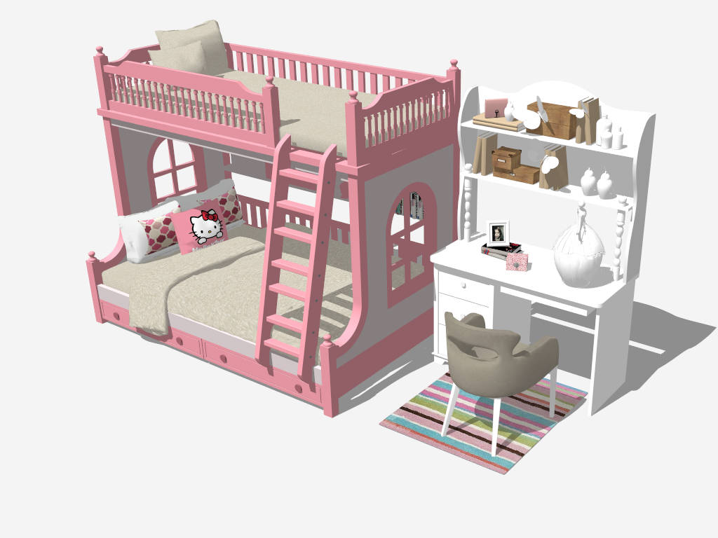Bunk Bed Girl Bedroom Ideas sketchup model preview - SketchupBox