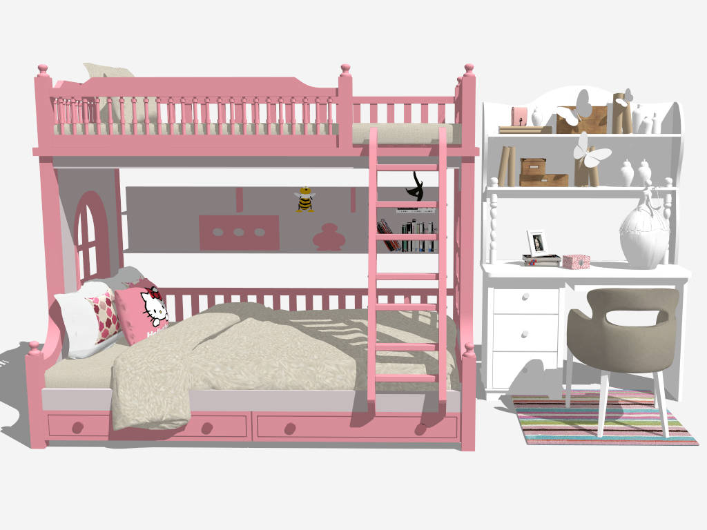 Bunk Bed Girl Bedroom Ideas sketchup model preview - SketchupBox