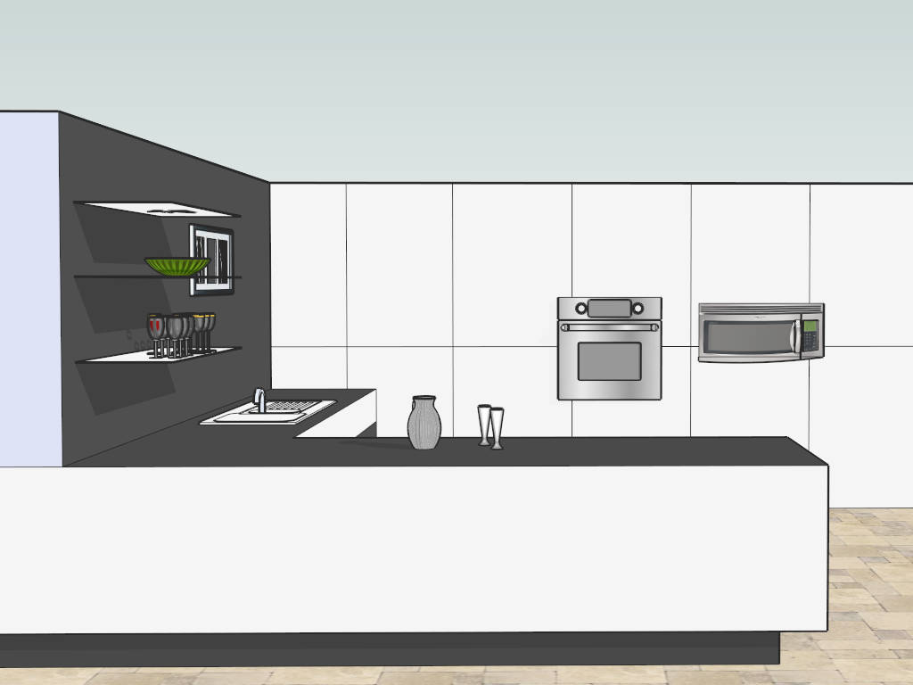 White & Black Kitchen Ideas sketchup model preview - SketchupBox