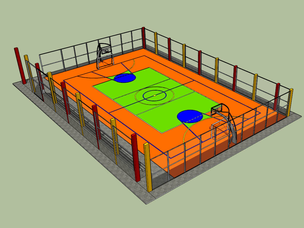 Outdoor Basketball Court with Wire Fence sketchup model preview - SketchupBox