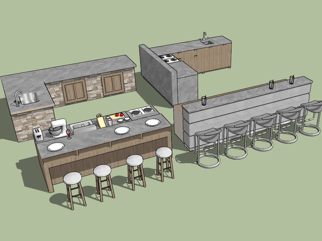Outdoor Kitchen With Bar sketchup model preview - SketchupBox