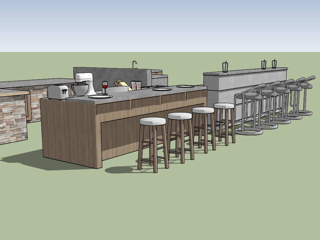 Outdoor Kitchen With Bar sketchup model preview - SketchupBox