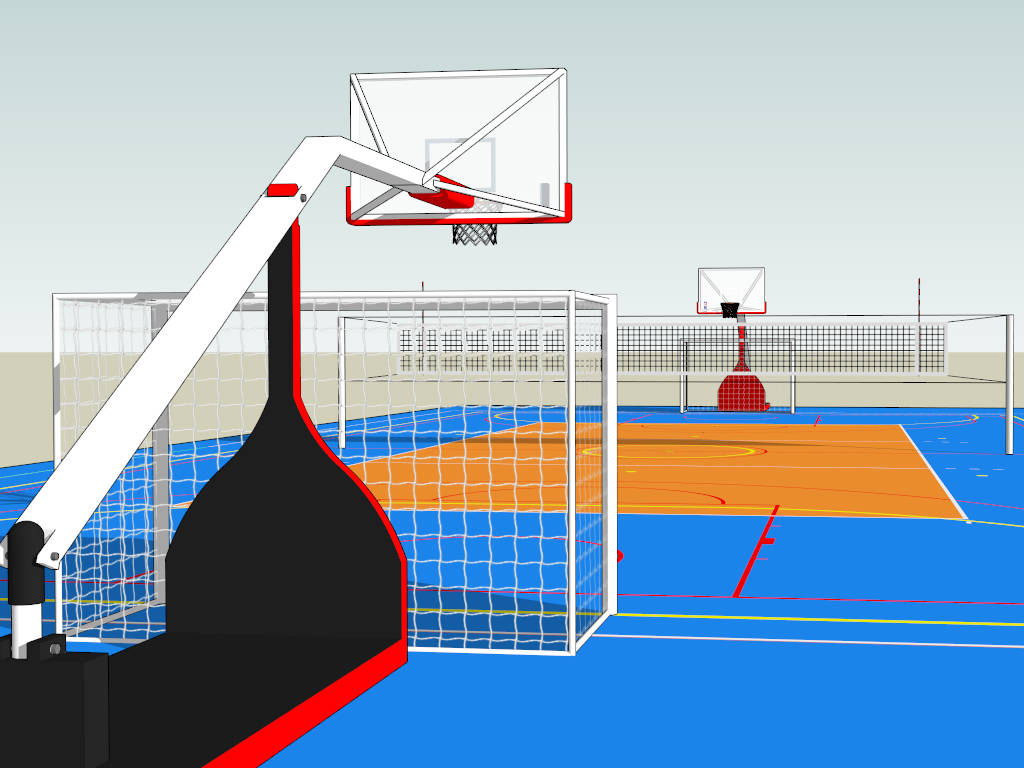 Basketball and Badminton Court sketchup model preview - SketchupBox