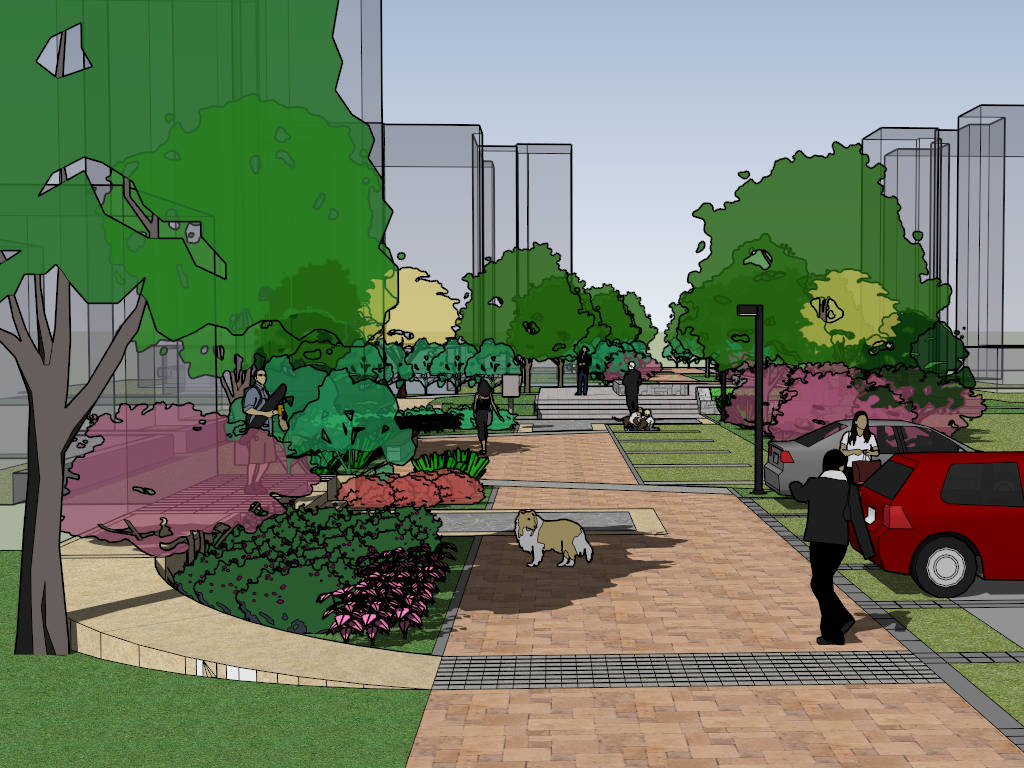 Residential Garden Landscape Design sketchup model preview - SketchupBox