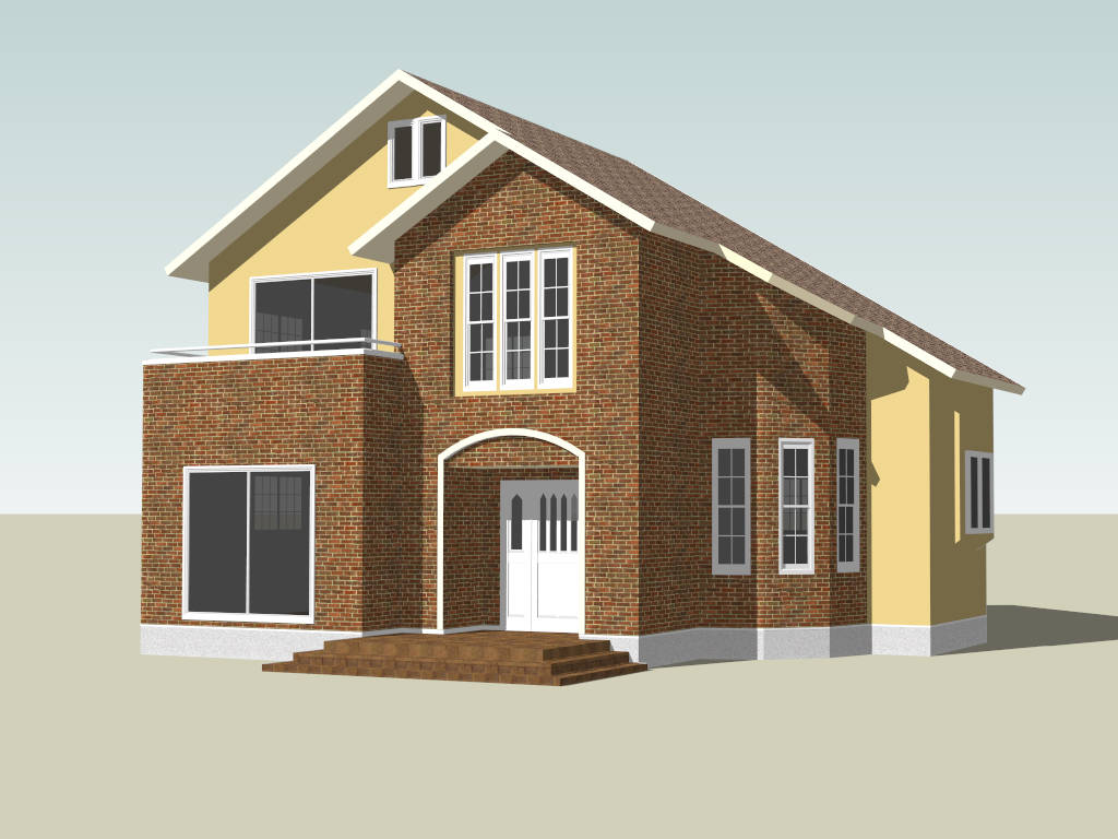 Two Storey Brick House sketchup model preview - SketchupBox