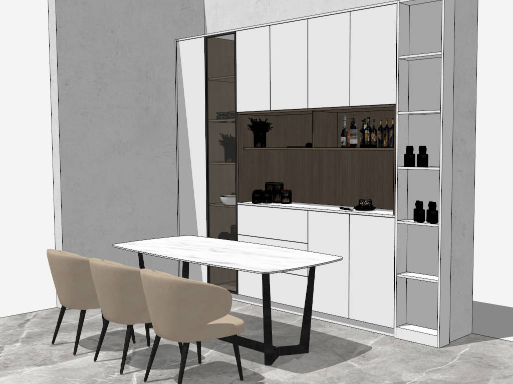 Dining Table and Sideboard sketchup model preview - SketchupBox
