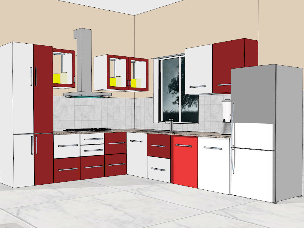 Red and White Kitchen Ideas sketchup model preview - SketchupBox