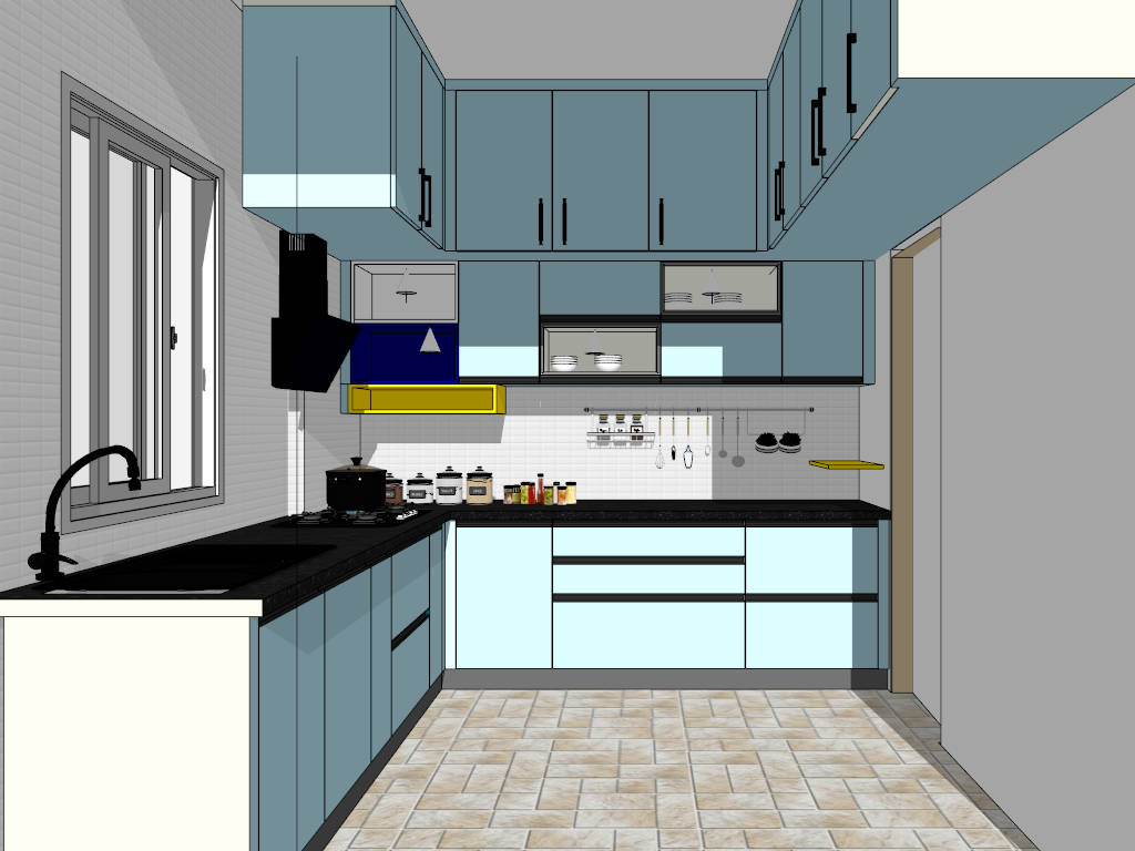 L Shape Light Blue Kitchen Ideas sketchup model preview - SketchupBox