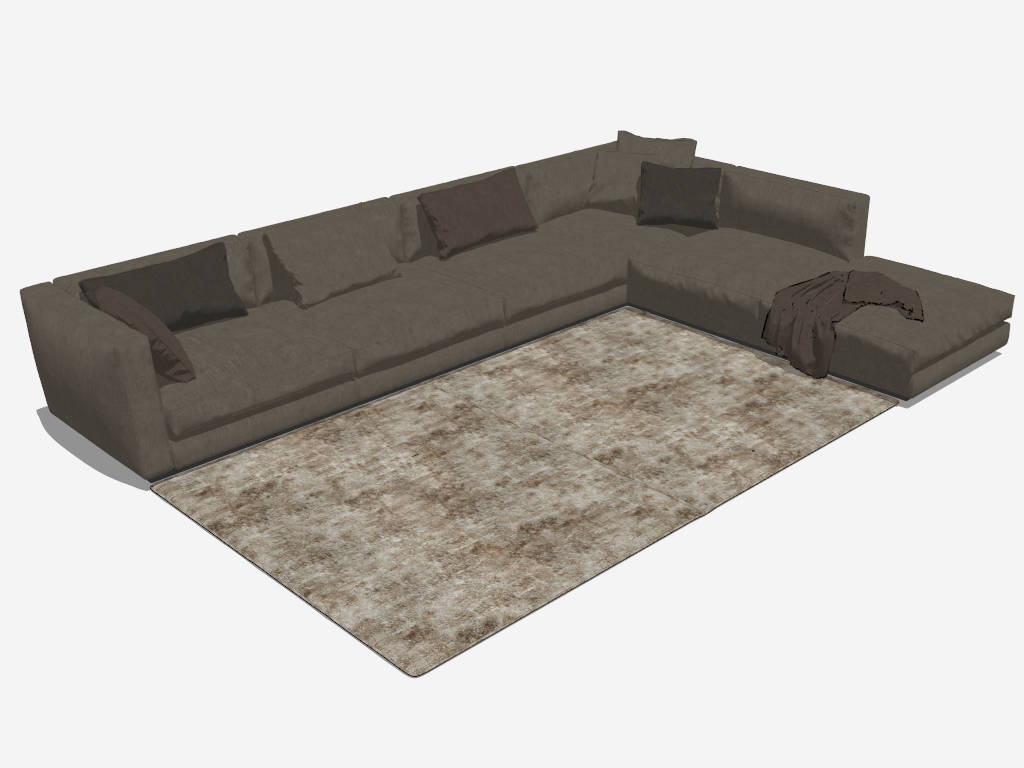 Dark Fabric Sectional Sofa L-Shaped Couch sketchup model preview - SketchupBox