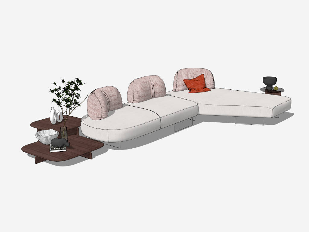 Sectional Sofa and Side Tables sketchup model preview - SketchupBox