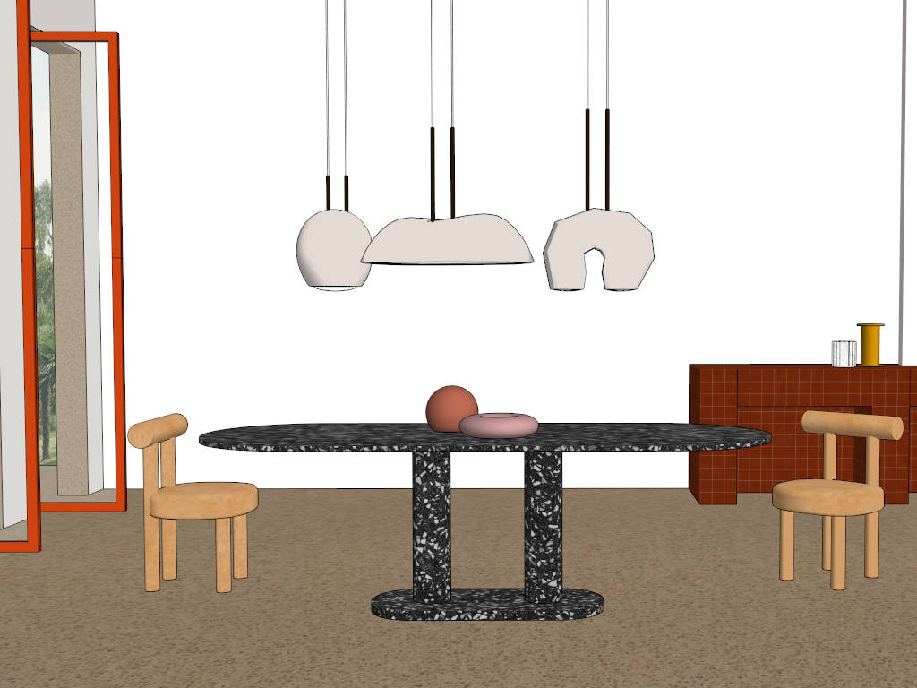 Stone Dining Table Set sketchup model preview - SketchupBox