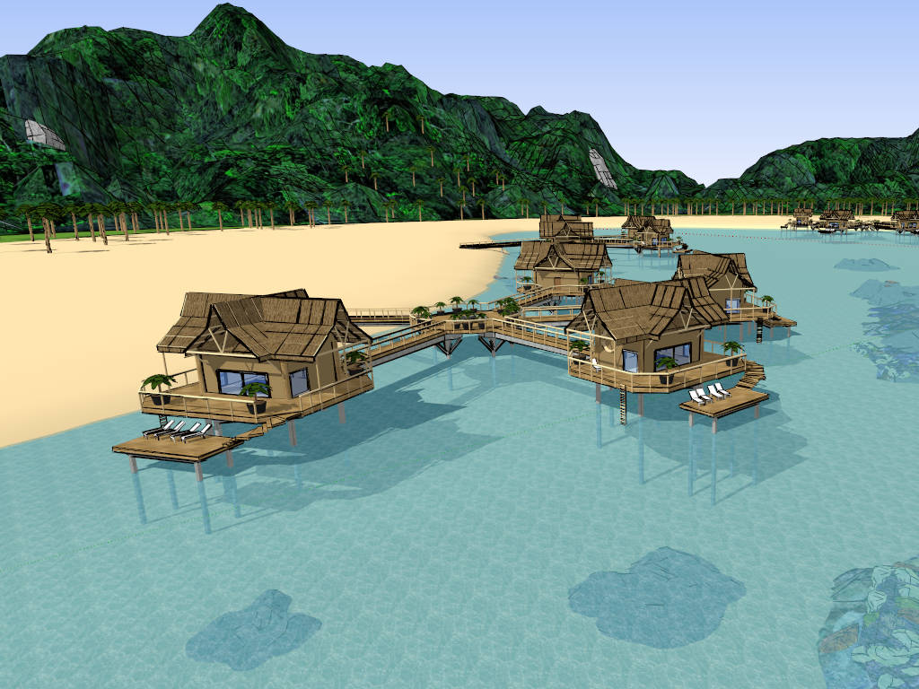Southeast Asia Holiday Beach House sketchup model preview - SketchupBox