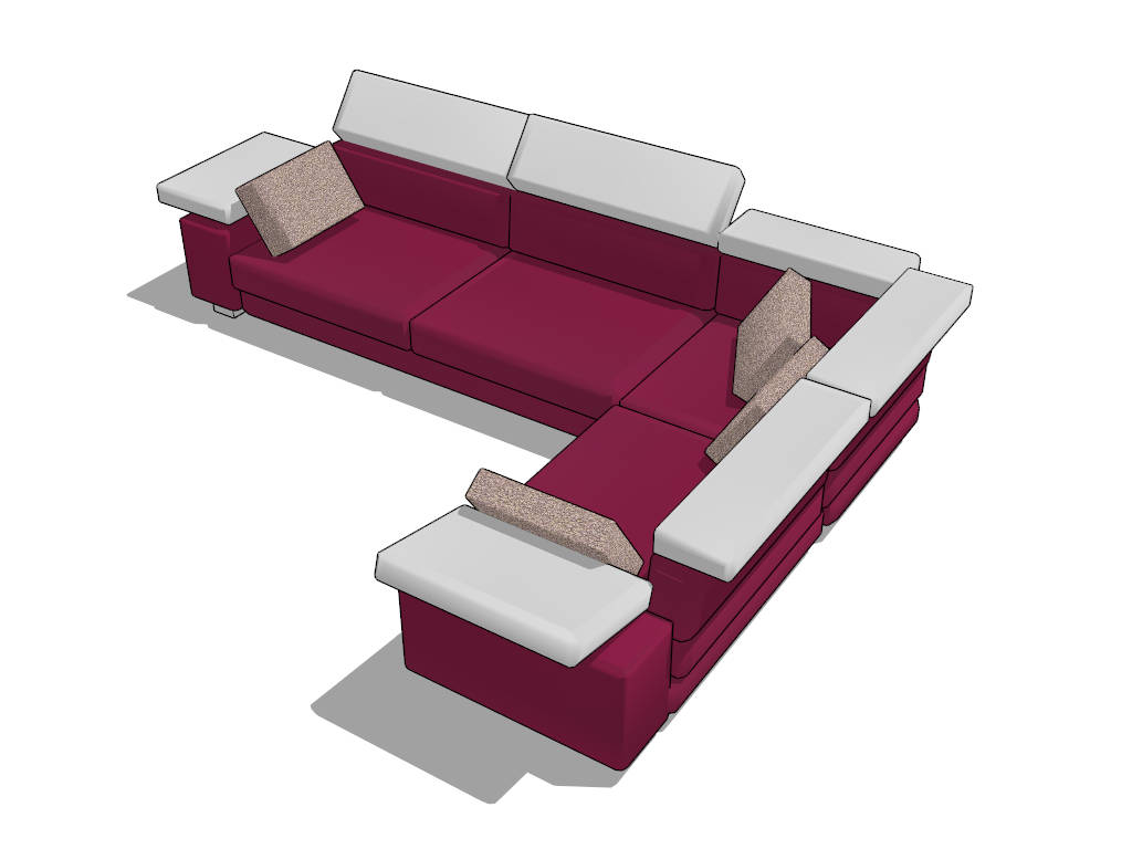 Wine Red Corner Sectional Sofa sketchup model preview - SketchupBox