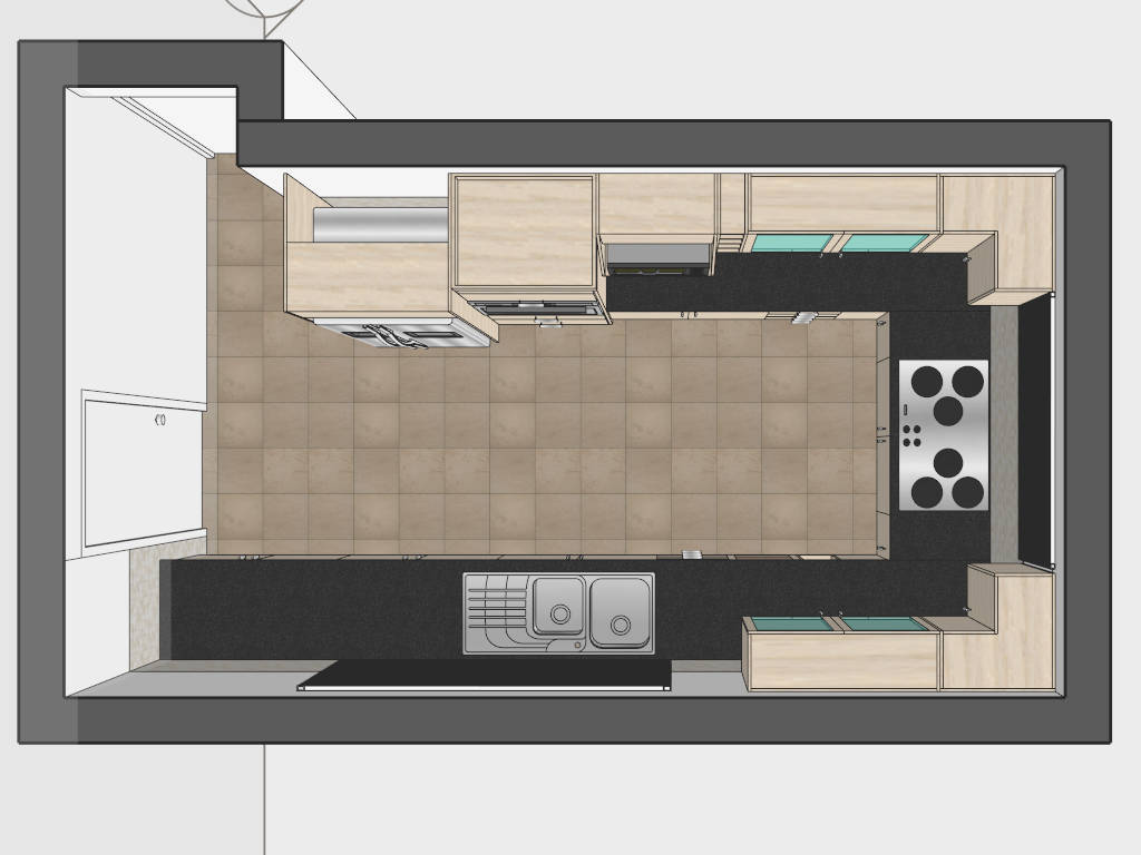 Small U Shaped Kitchen Layout Ideas sketchup model preview - SketchupBox