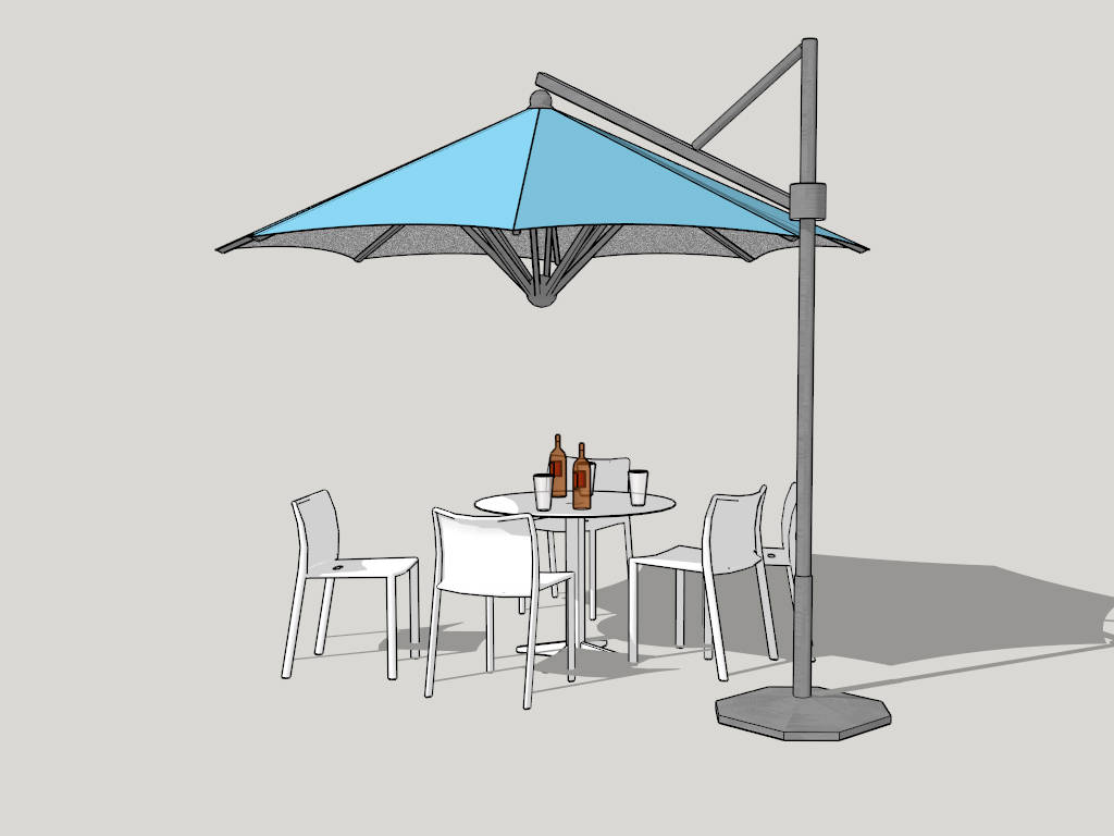 Patio Dining Set With Blue Umbrella sketchup model preview - SketchupBox