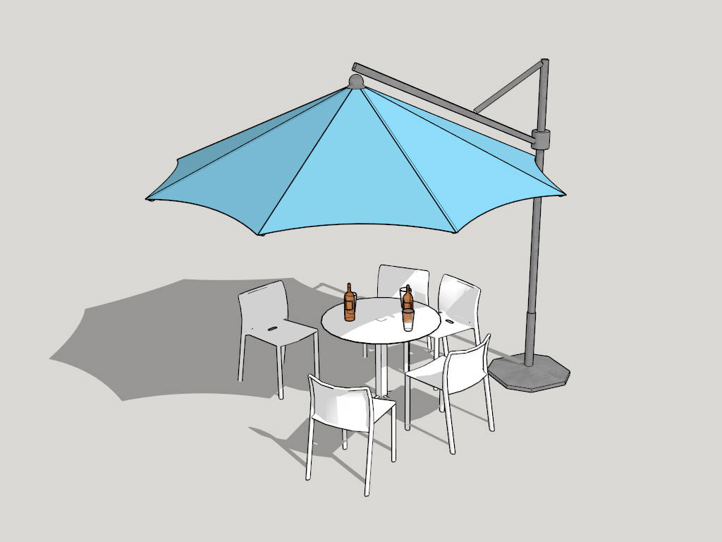 Patio Dining Set With Blue Umbrella sketchup model preview - SketchupBox