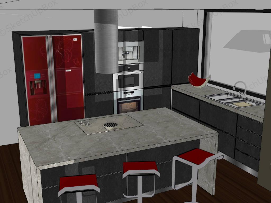 Red And Black Kitchen Ideas sketchup model preview - SketchupBox
