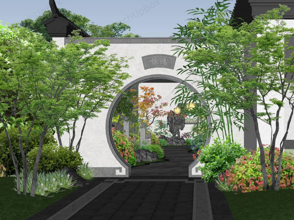 Moon Gate Chinese Garden Elements sketchup model preview - SketchupBox