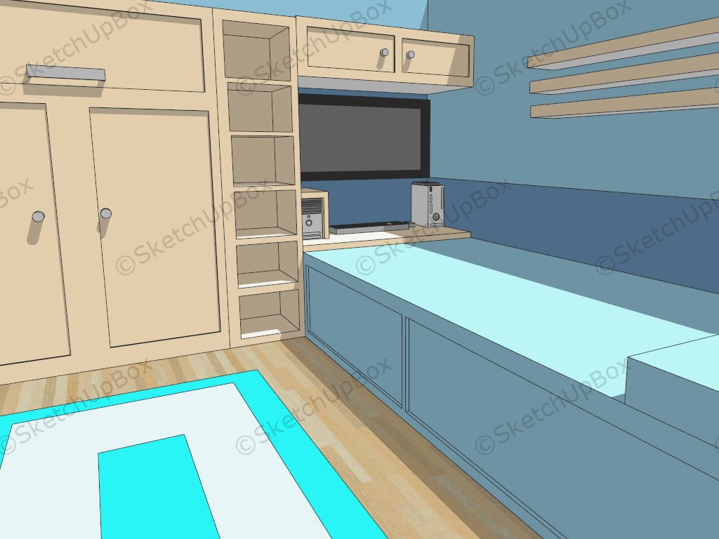 SMALL Boys Blue Bedroom sketchup model preview - SketchupBox