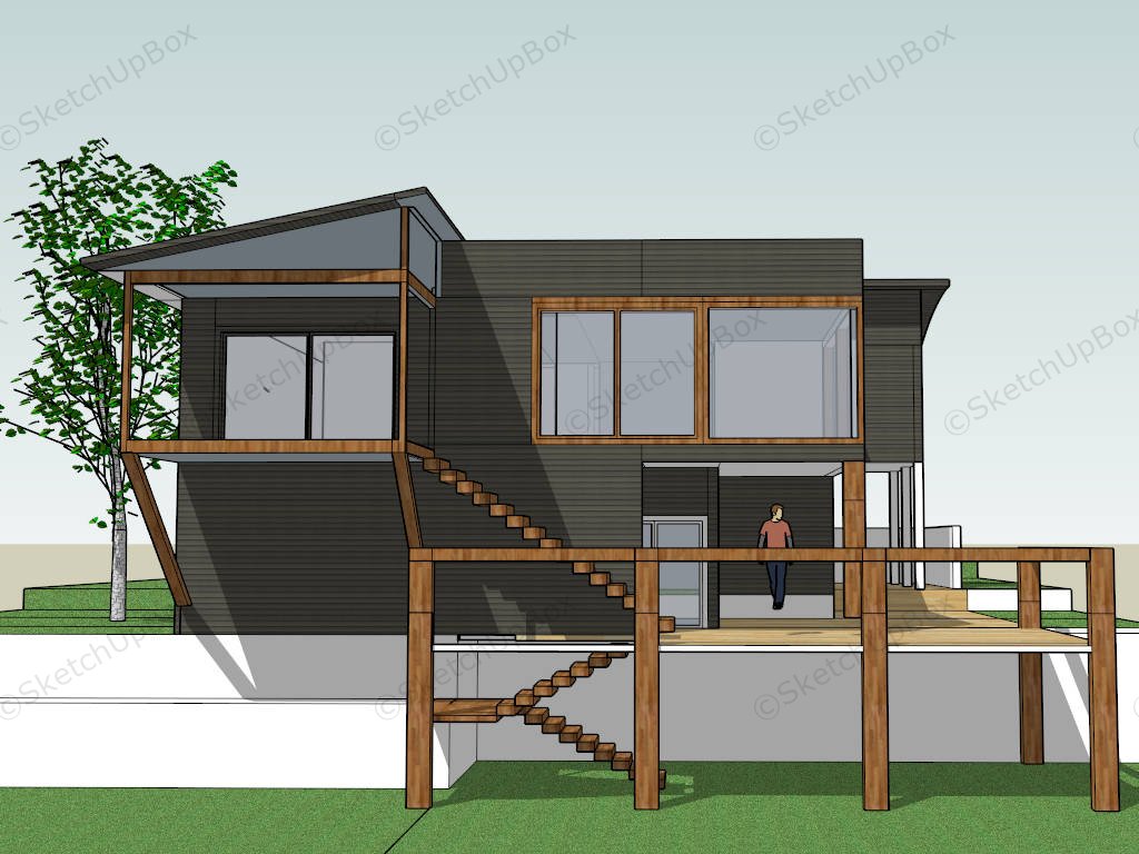 Elevated Stilt Home With Deck sketchup model preview - SketchupBox