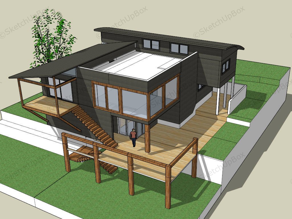 Elevated Stilt Home With Deck sketchup model preview - SketchupBox
