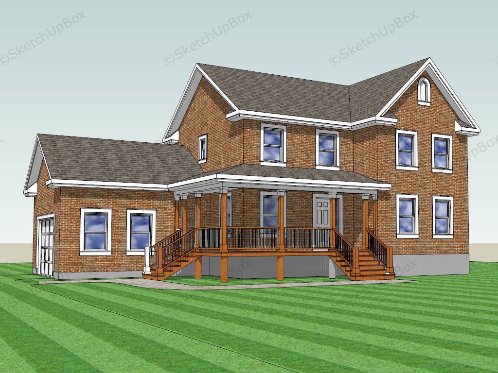 Red Brick 2 Story House sketchup model preview - SketchupBox