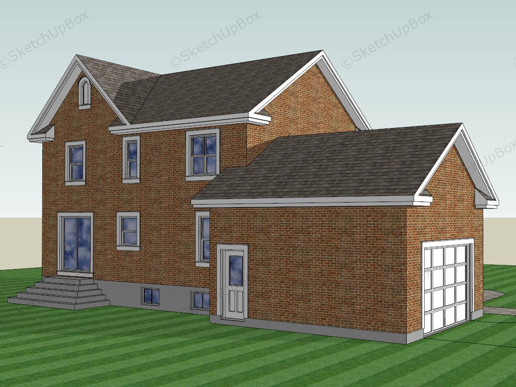 Red Brick 2 Story House sketchup model preview - SketchupBox