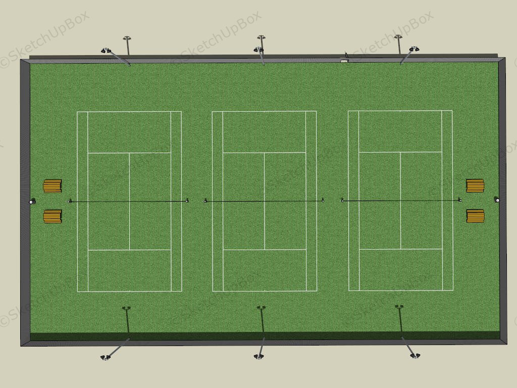 Tennis Courts With Fence sketchup model preview - SketchupBox
