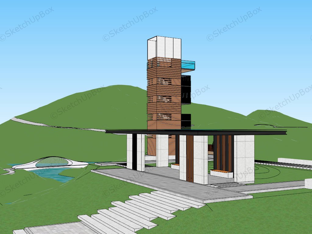Mountain Observation Deck Viewing Tower sketchup model preview - SketchupBox
