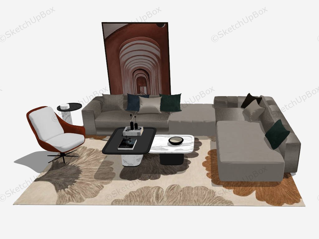 Elegant Living Room Furniture Set sketchup model preview - SketchupBox
