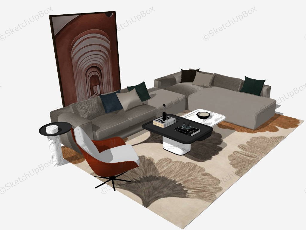 Elegant Living Room Furniture Set sketchup model preview - SketchupBox