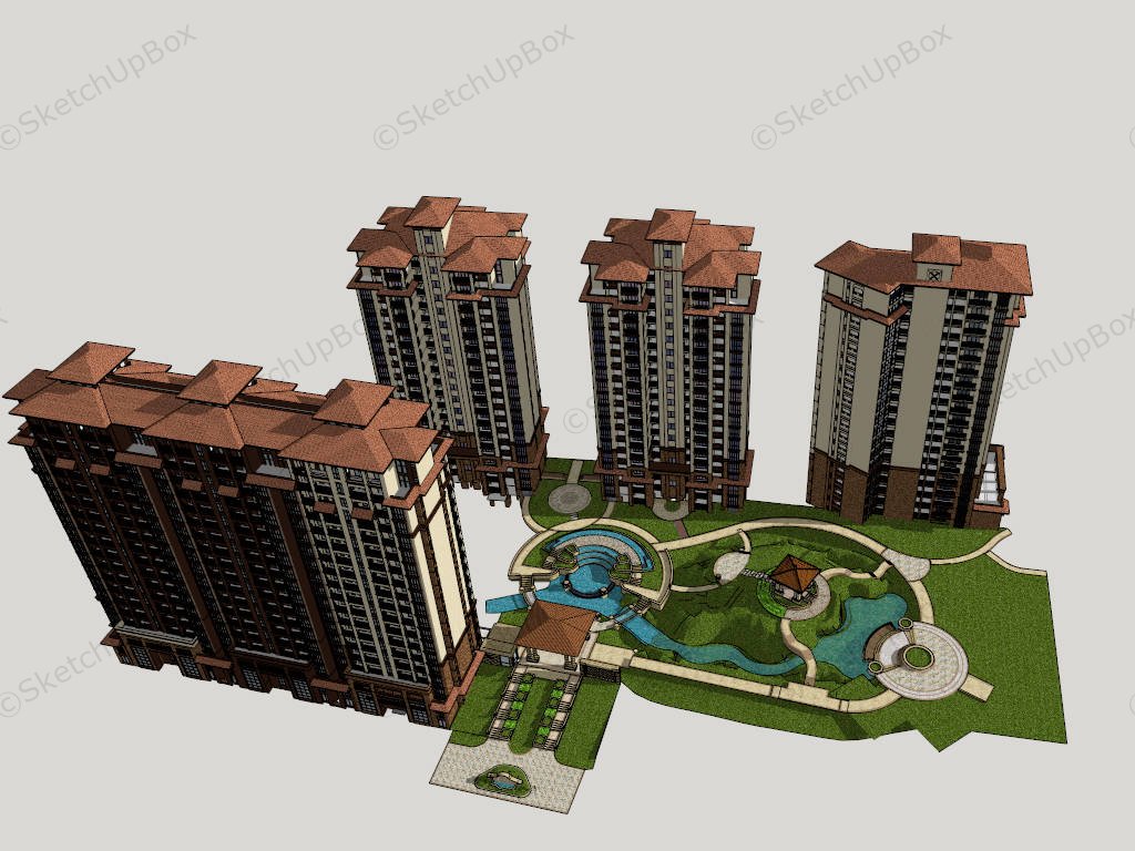 High Rise Residential Area sketchup model preview - SketchupBox