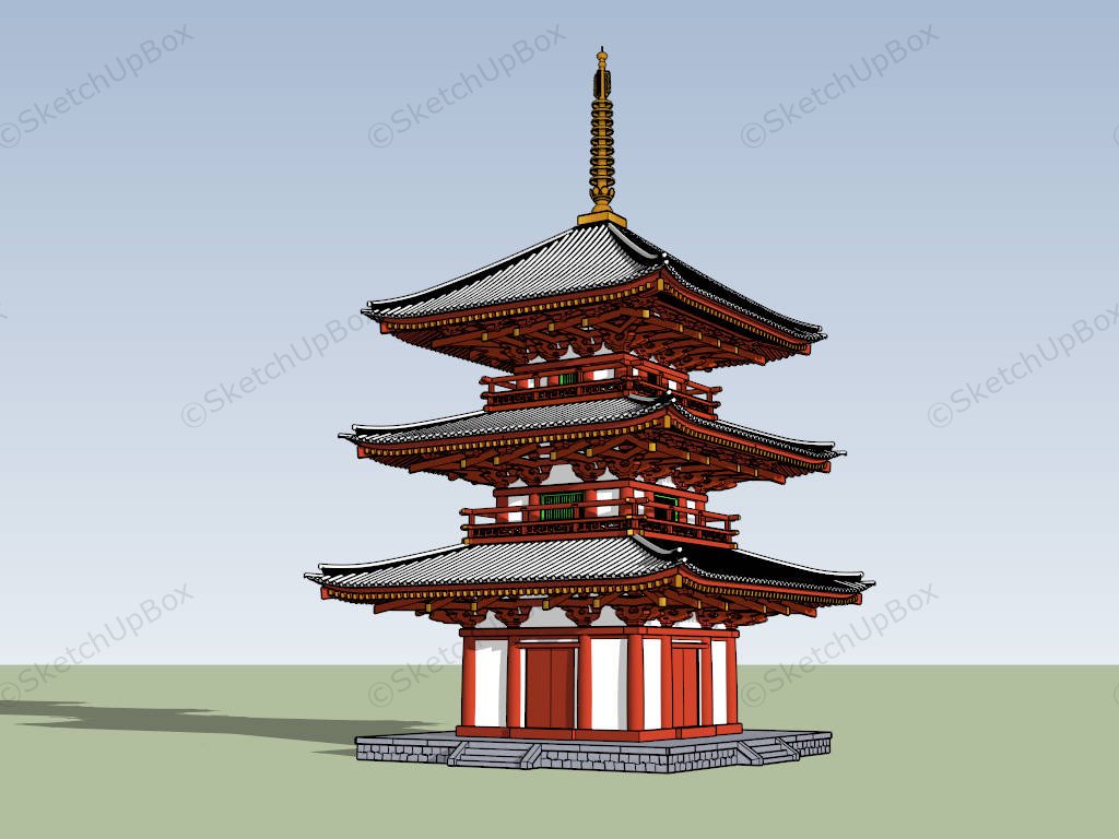 Japanese Pagoda Tower sketchup model preview - SketchupBox