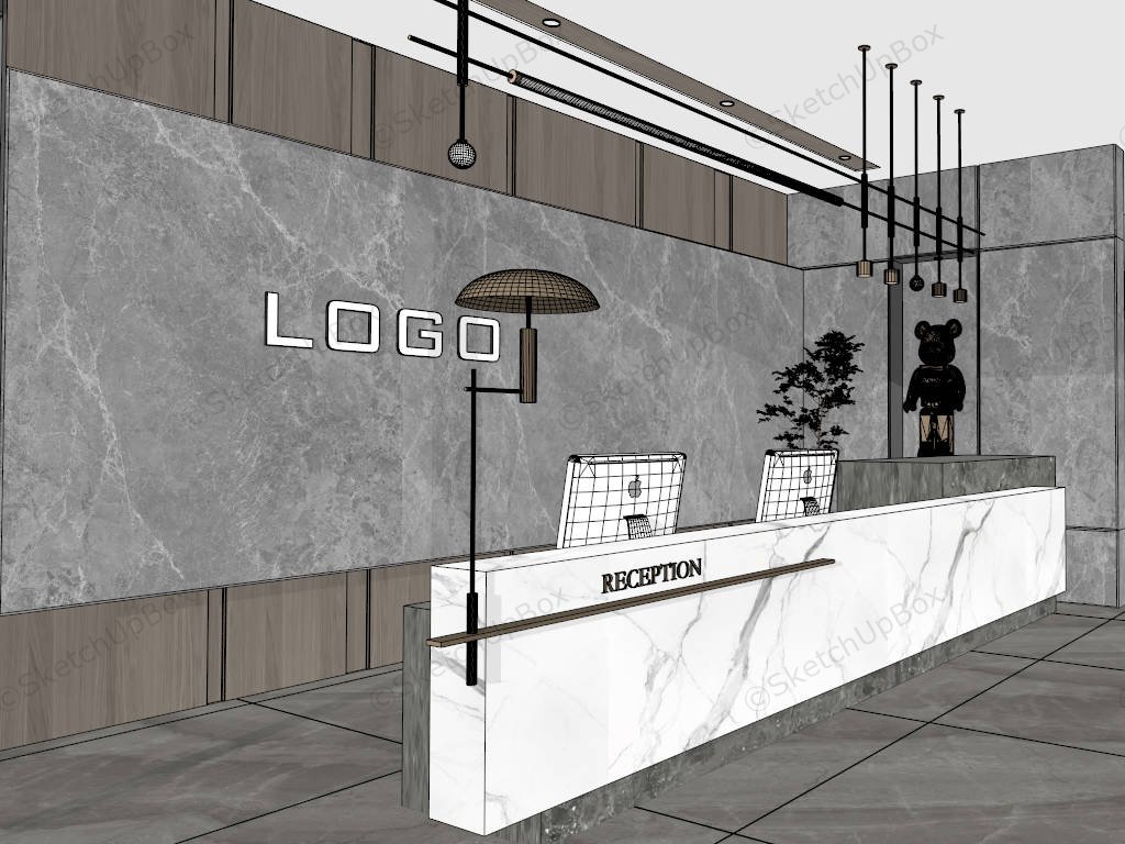 Modern Hotel Interior Lobby Reception Desk sketchup model preview - SketchupBox