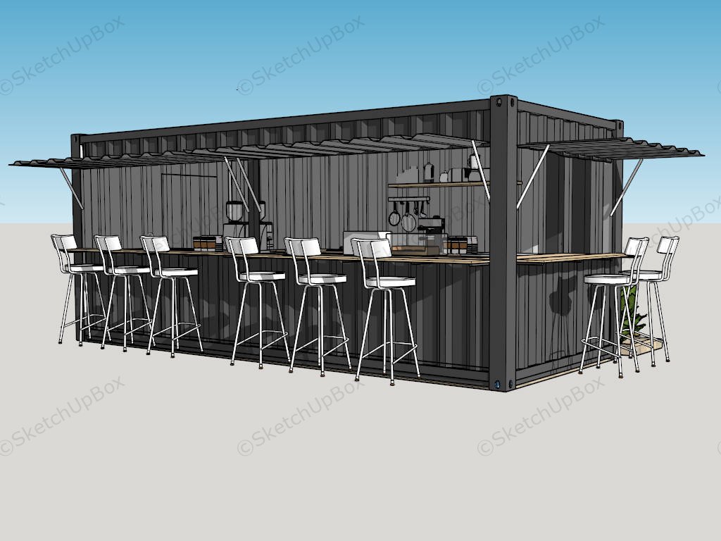Black Shipping Container Coffee Shop Plans Ideas sketchup model preview - SketchupBox