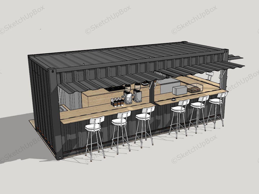 Black Shipping Container Coffee Shop Plans Ideas sketchup model preview - SketchupBox