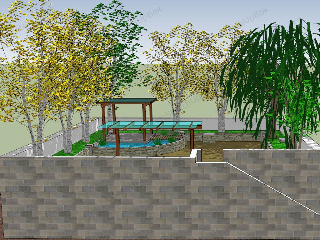 Small Terrace Garden Landscaping Idea sketchup model preview - SketchupBox