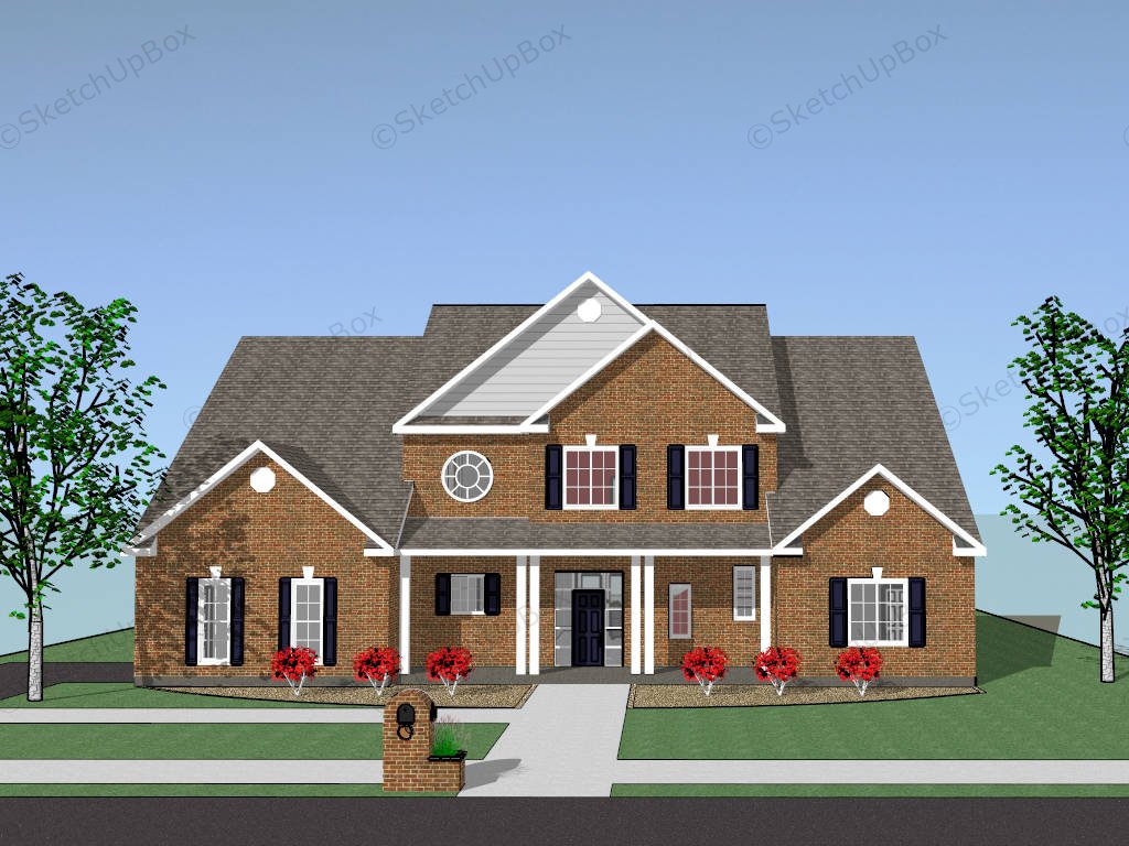 Brick Home With Swimming Pool sketchup model preview - SketchupBox