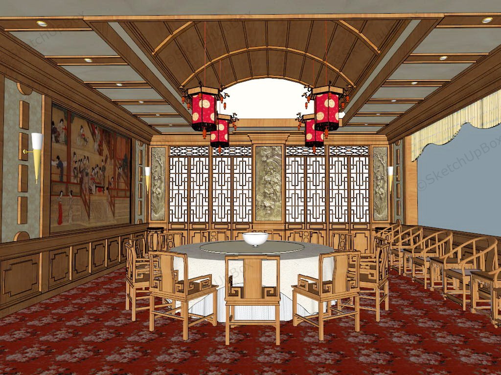Chinese Restaurant Banquet Hall sketchup model preview - SketchupBox