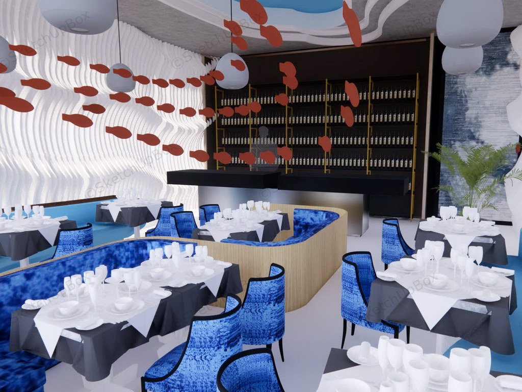 Ocean Themed Restaurant sketchup model preview - SketchupBox