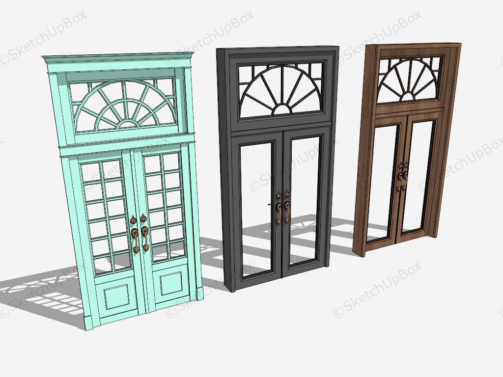 Three Front Doors With Sidelights sketchup model preview - SketchupBox