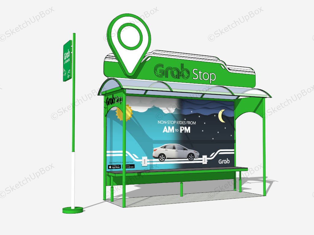 Urban Taxicab Stand Bus Stop sketchup model preview - SketchupBox