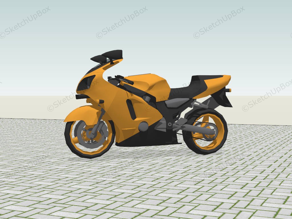 Yellow Sports Motorcycle sketchup model preview - SketchupBox