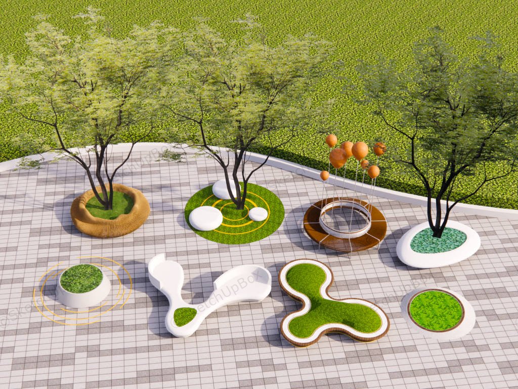 Urban Park Tree Bench Ideas sketchup model preview - SketchupBox