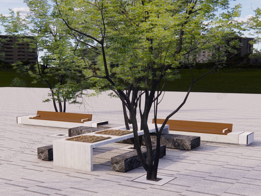 Landscape Stone Bench In Park sketchup model preview - SketchupBox