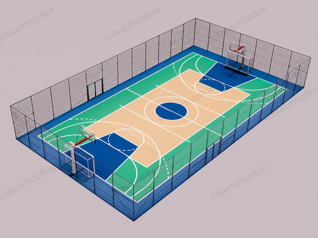 Basketball Court With Fence Around sketchup model preview - SketchupBox