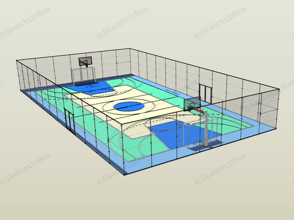 Basketball Court With Fence Around sketchup model preview - SketchupBox