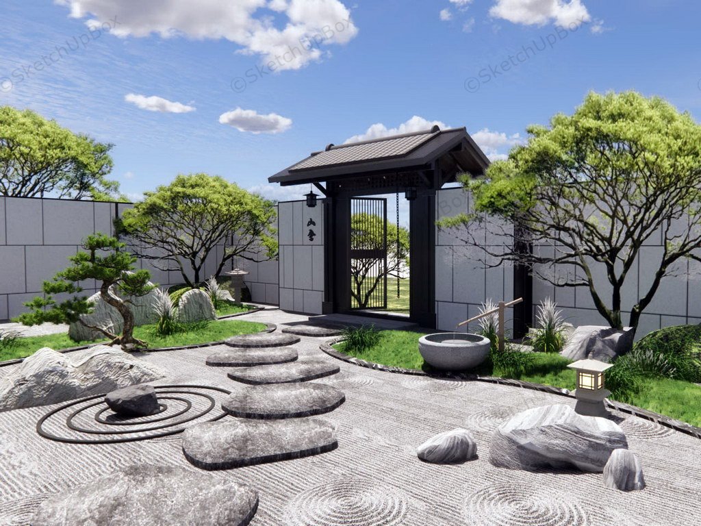 Japanese Front Yard Landscape Idea sketchup model preview - SketchupBox