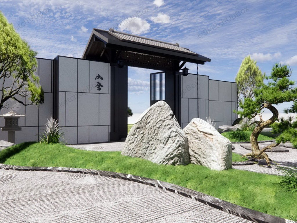 Japanese Front Yard Landscape Idea sketchup model preview - SketchupBox