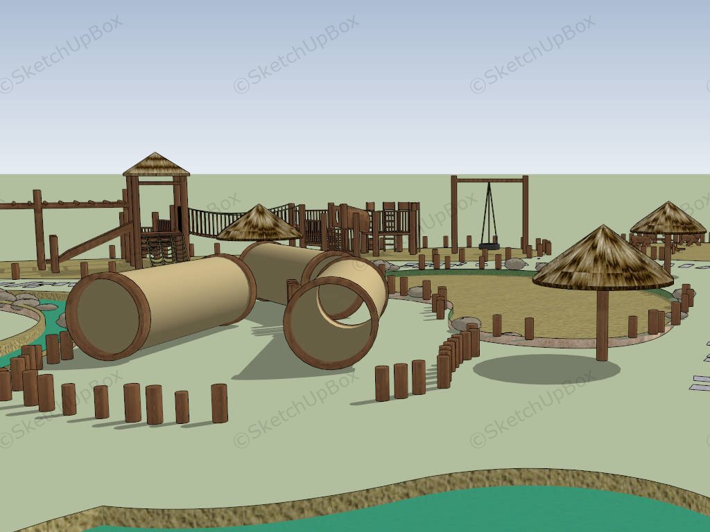 Adventure Park Wood Playground sketchup model preview - SketchupBox